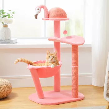 Flamingo Pink Cat Tree Tower: Sisal Posts & Hammock