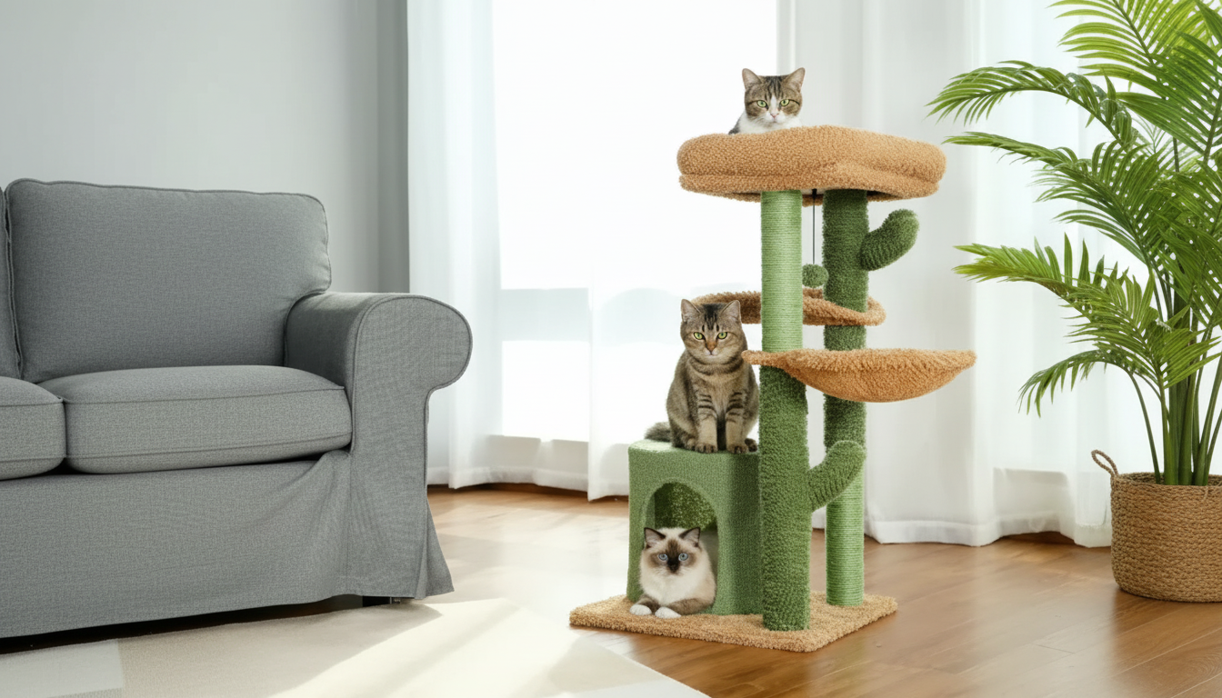 Cactus Cat Tree Tower: Scratcher, Condo & Perch