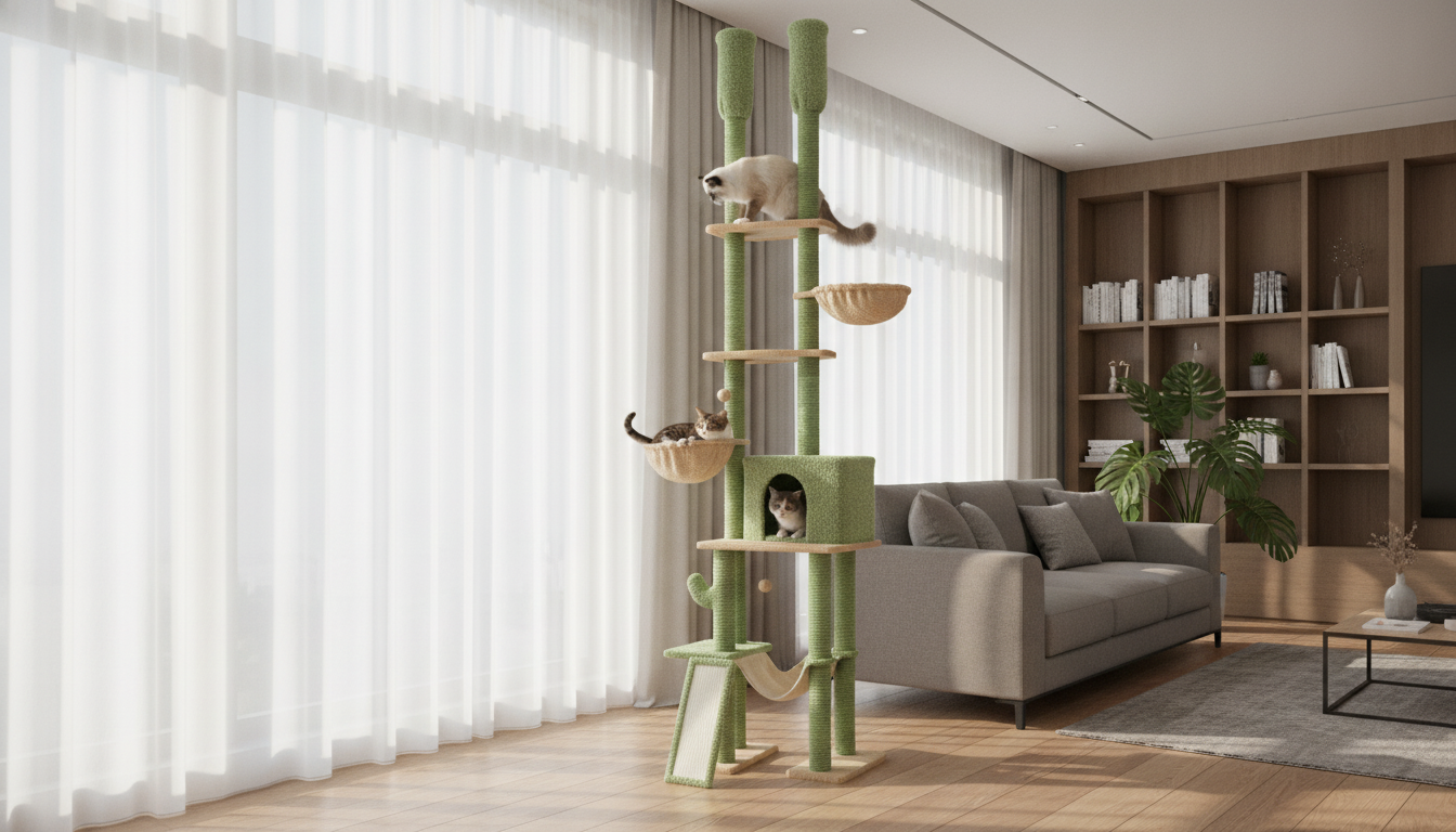 Cactus Floor-to-Ceiling Cat Tower: Tall, Slim, Stable