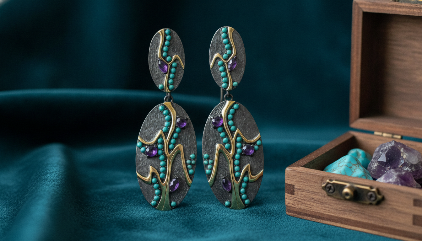 Amethyst Drop Earrings: Handmade 925 Silver, Vintage Geo