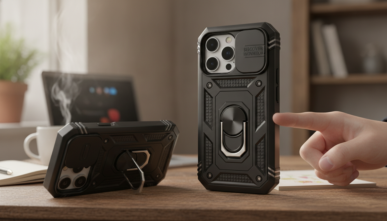 iPhone Armor Case: Sliding Camera Cover + 360° Kickstand
