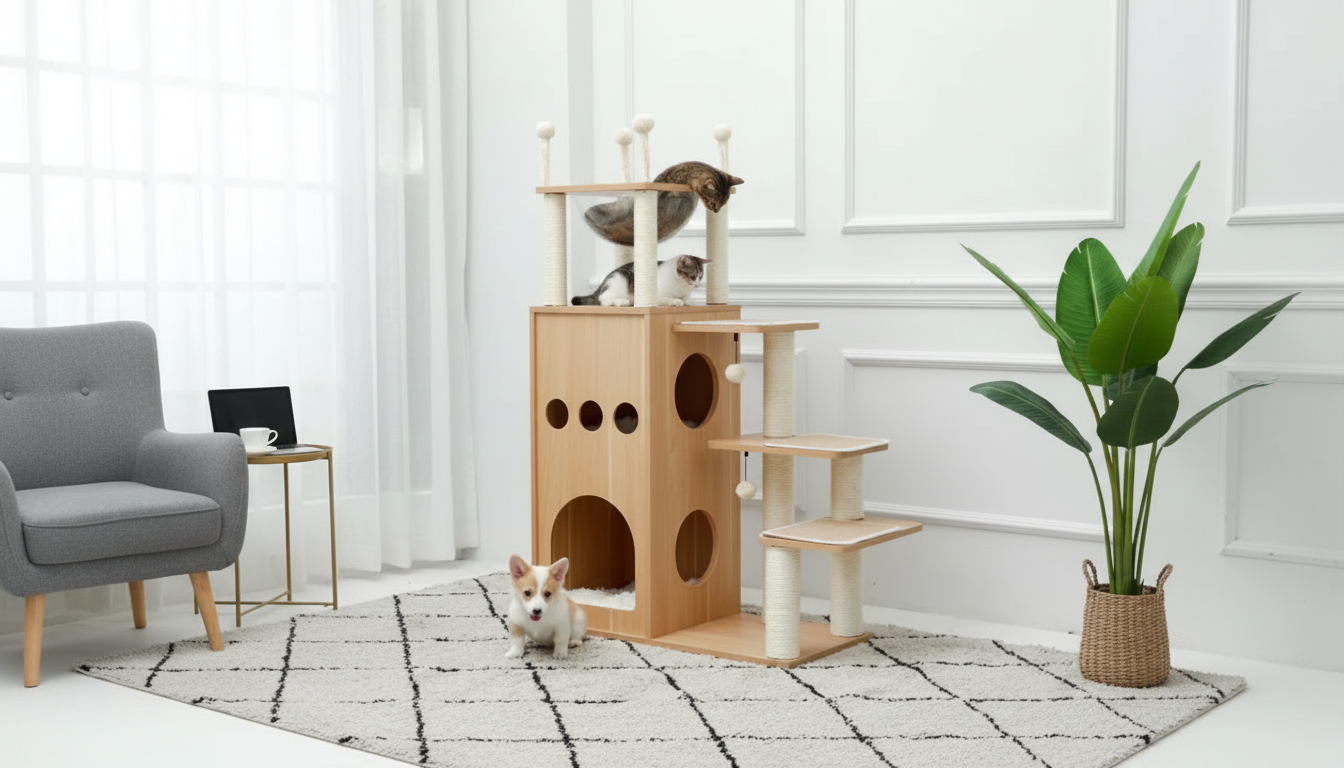 Modern Cat Tree with Condos, Hammocks & Scratch Posts