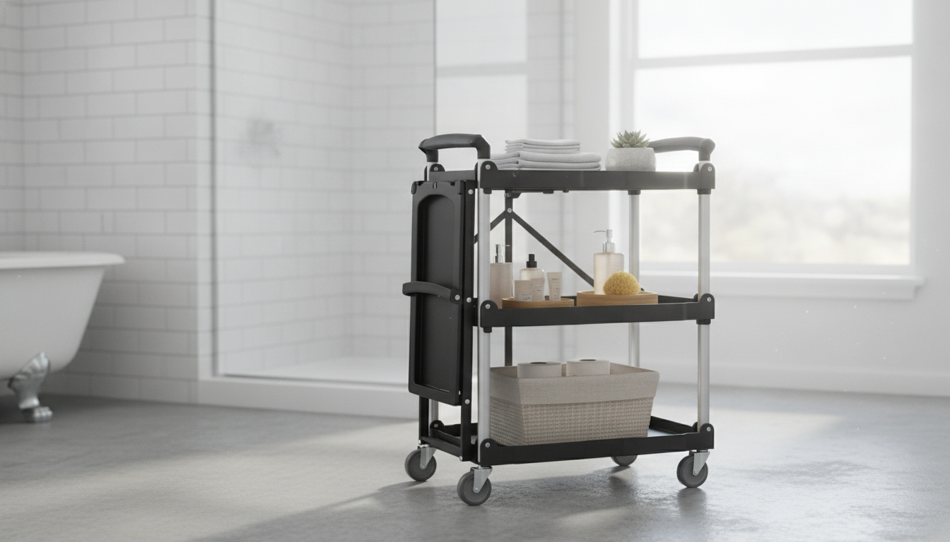 Slim 3-Tier Folding Rolling Cart for Kitchen & Bath
