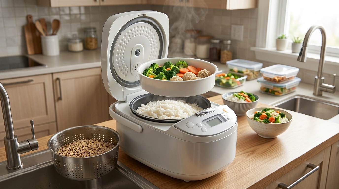 8-Cup Digital Rice Cooker & Steamer with Rinse Basket