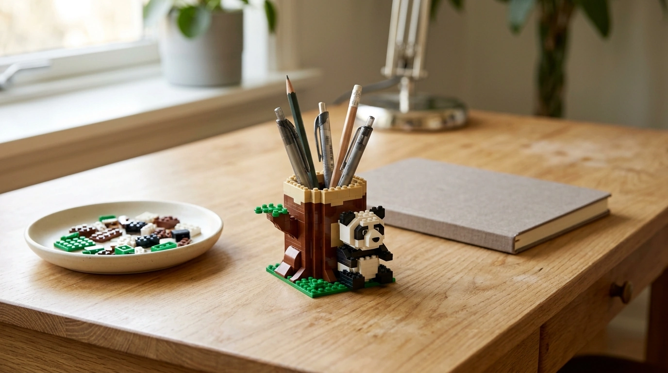 DIY Panda Block Pen Holder: Cute Tree Stump Desk Build