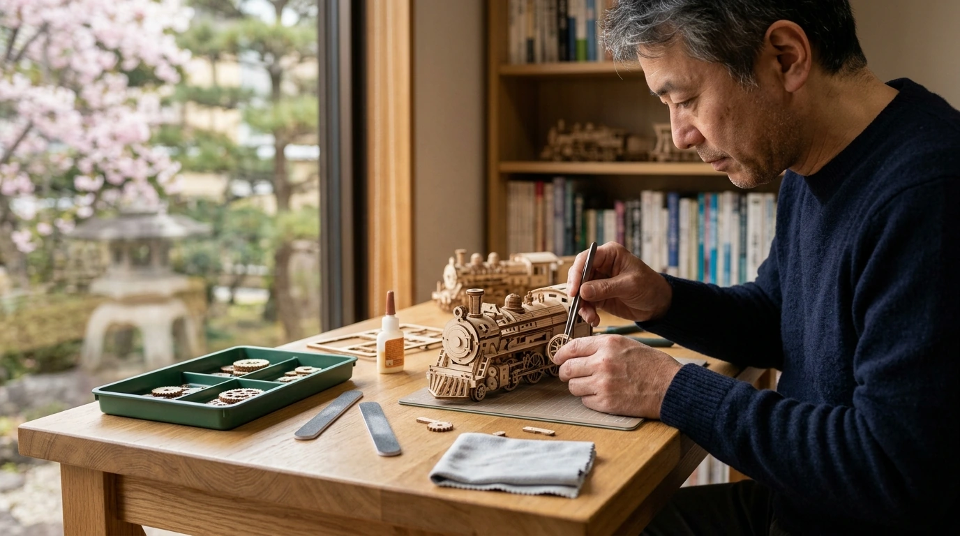 Build & Display: Sakura Journey Wooden Train Puzzle Kit