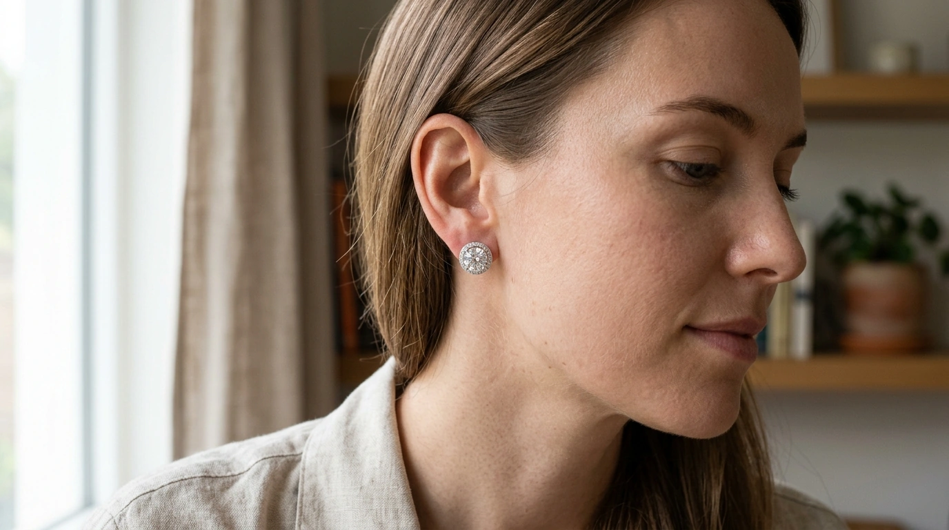 Sterling Silver Moissanite Halo Studs: Luxury Sparkle