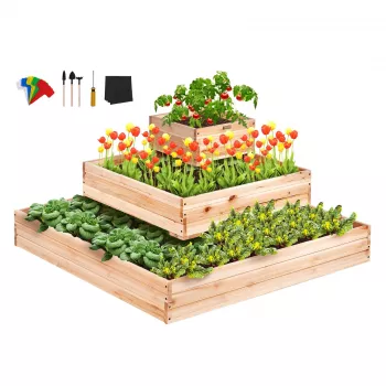 Wooden Raised Bed Planter Box Setup for Mixed Planting
