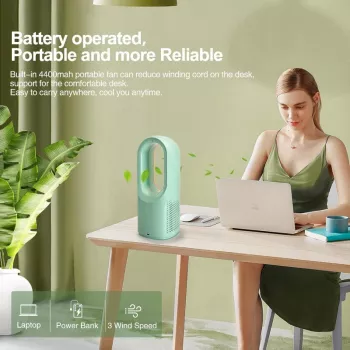 Quiet Bladeless Desk Fan: 3 Speeds, Touch Control